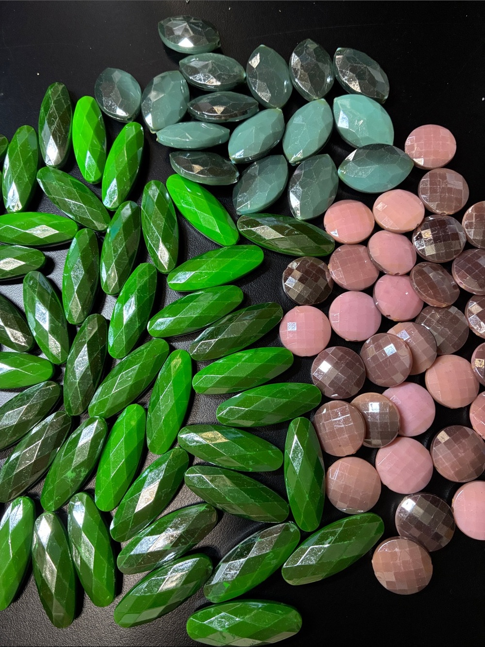 Lot of 97 ABS faceted beads in assorted colors and sizes